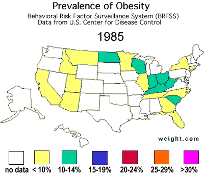 graphic showing increased prevalence of obesity in the United States
